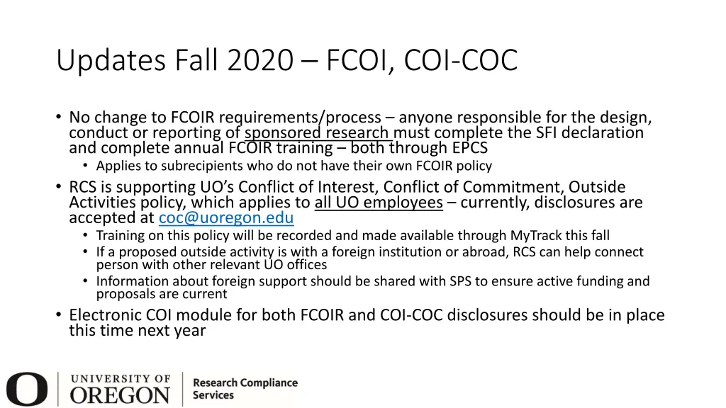 updates fall 2020 fcoi coi coc