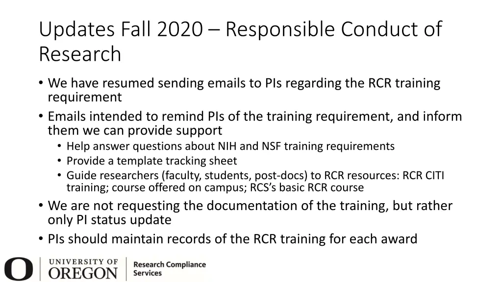 updates fall 2020 responsible conduct of research