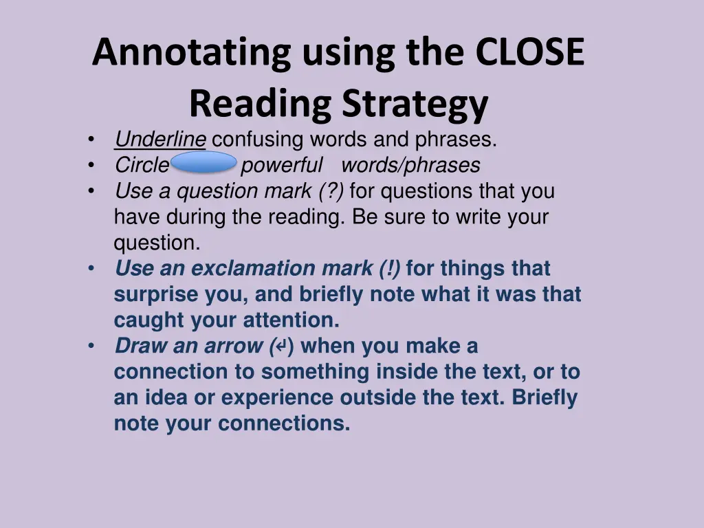 annotating using the close reading strategy