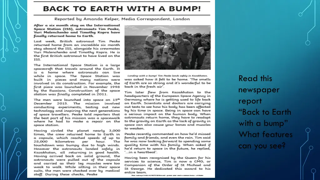 read this newspaper report back to earth with