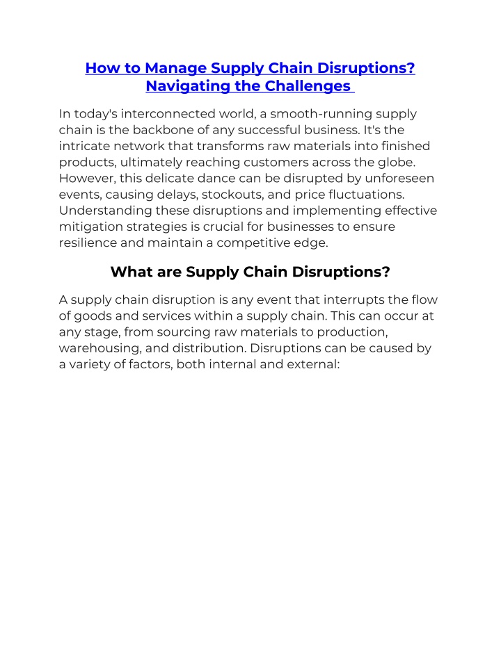 how to manage supply chain disruptions navigating