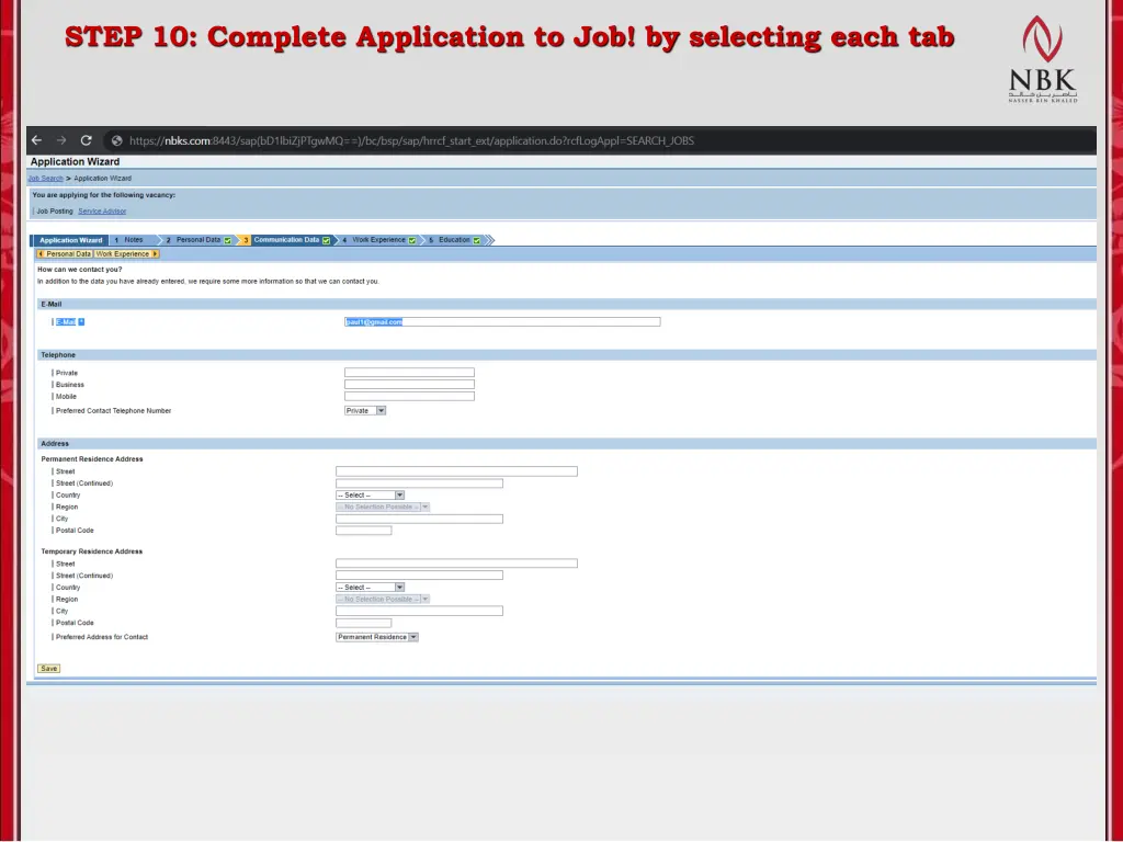 step 10 complete application to job by selecting