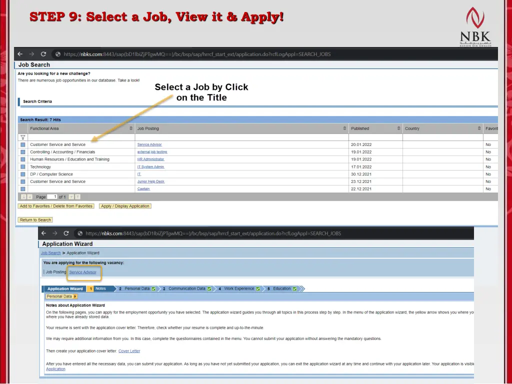 step 9 select a job view it apply