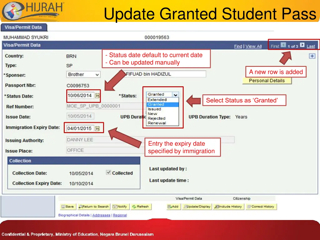 update granted student pass 3