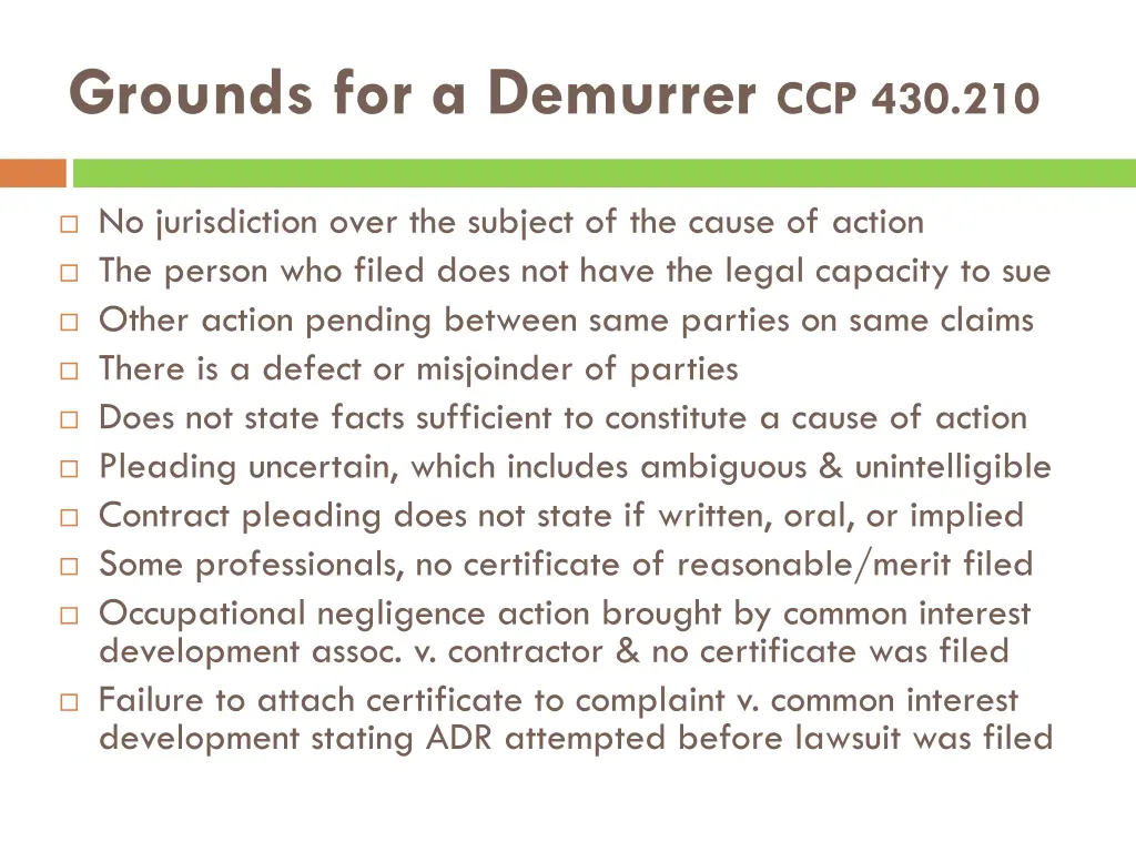 grounds for a demurrer ccp 430 210