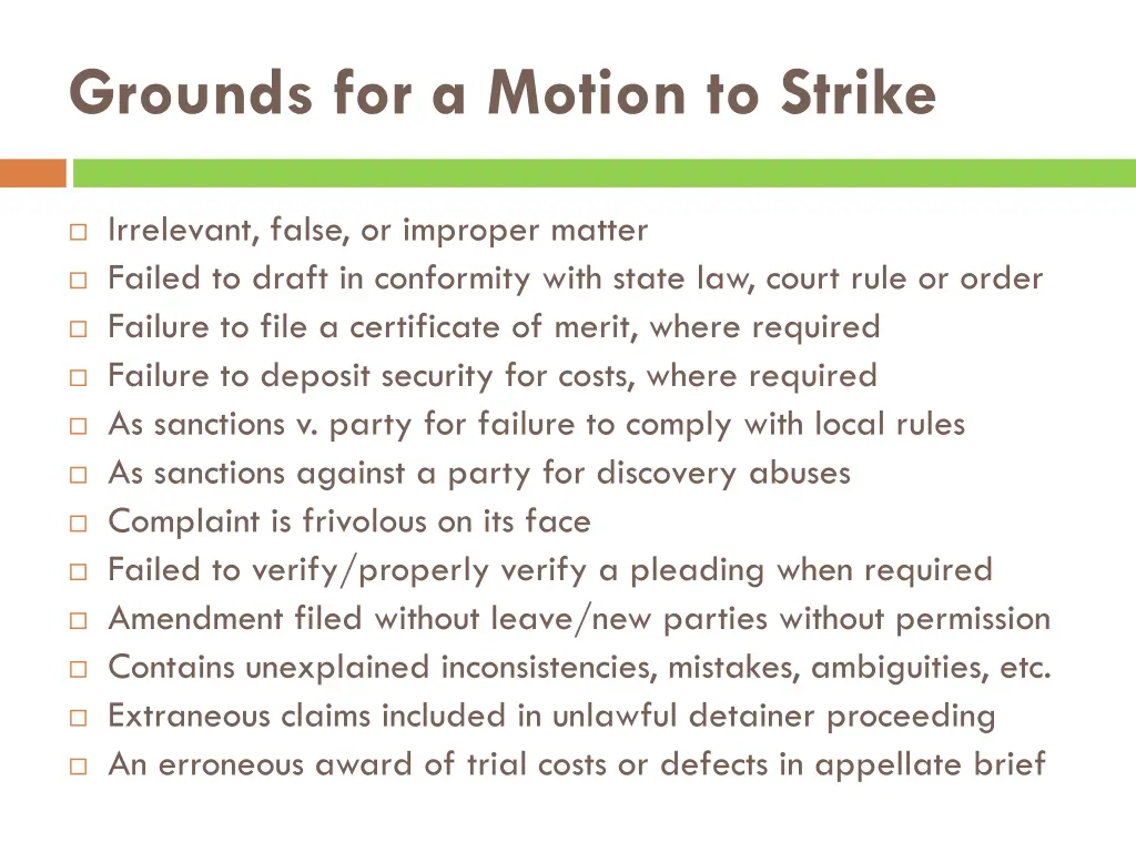 grounds for a motion to strike