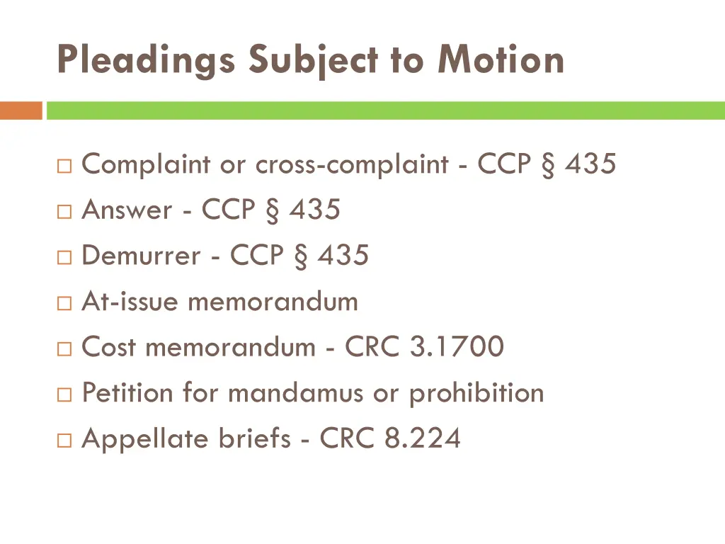 pleadings subject to motion