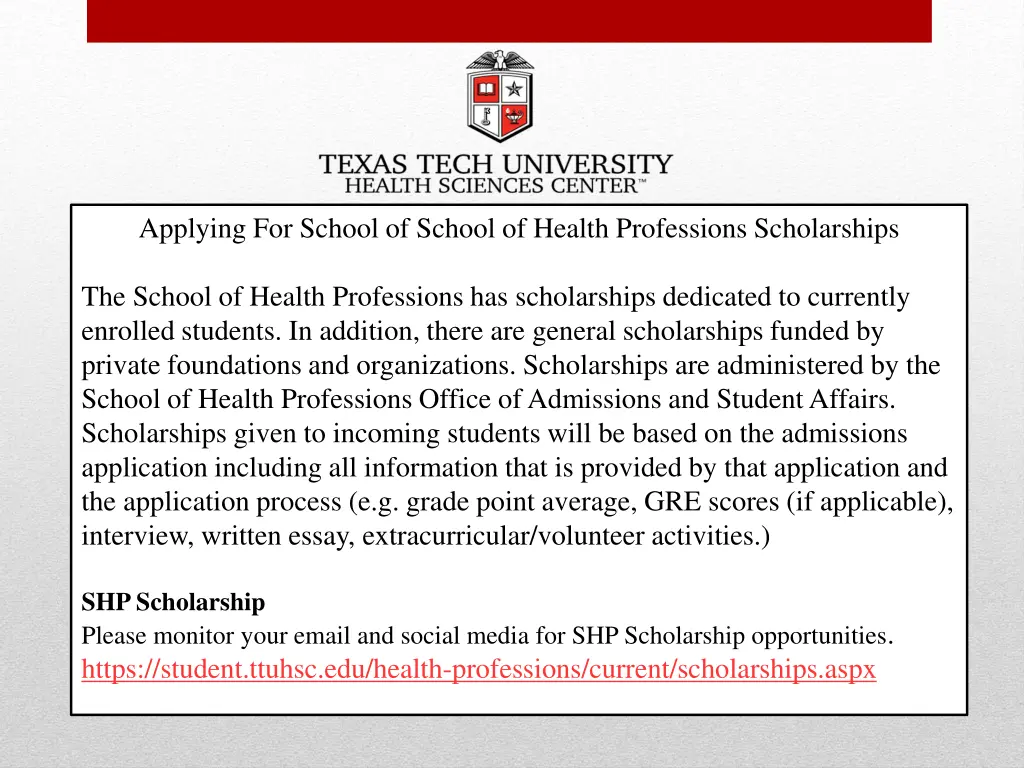 applying for school of school of health