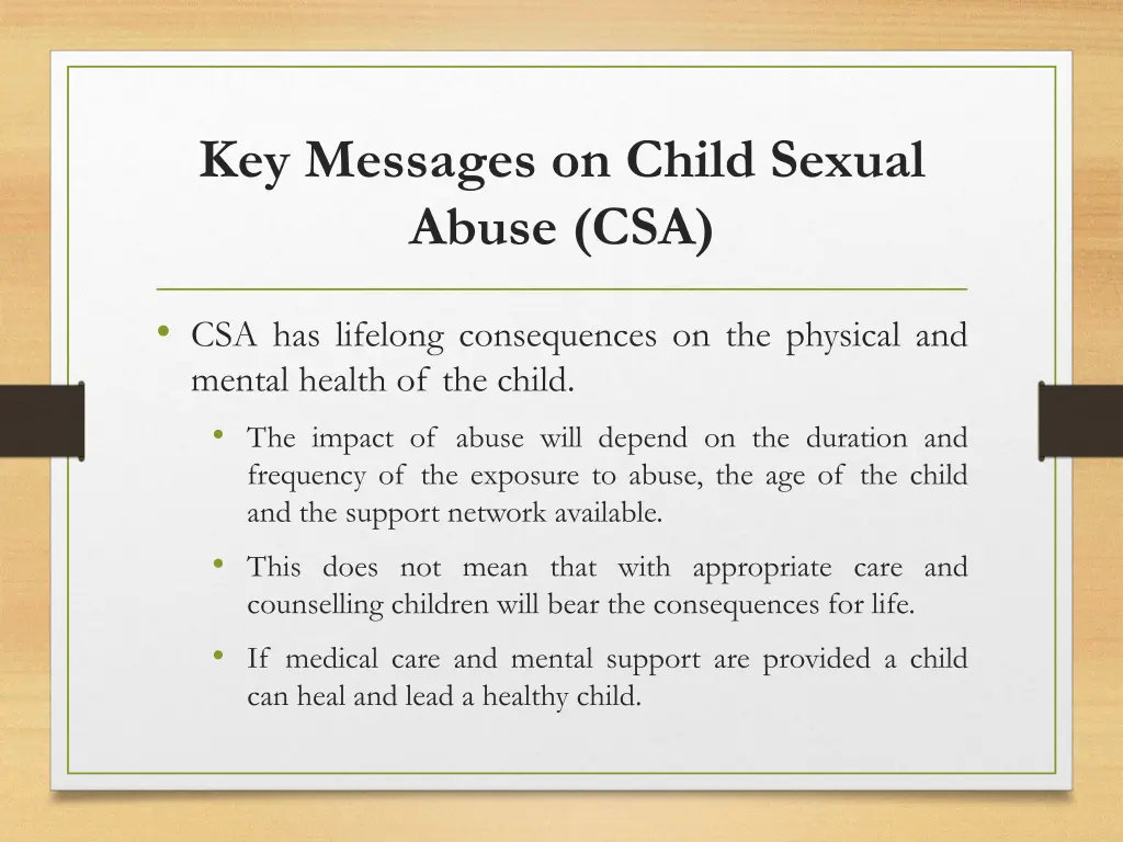 key messages on child sexual abuse csa