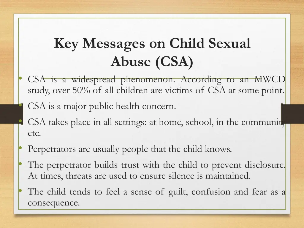 key messages on child sexual abuse