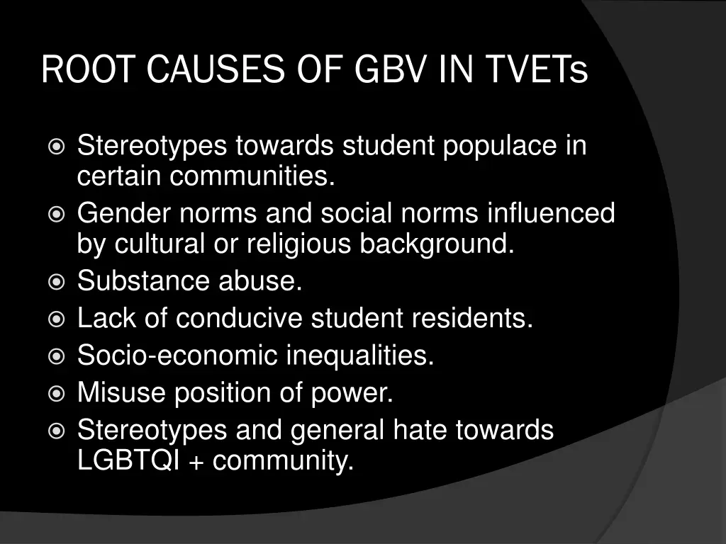 root causes of gbv in tvets