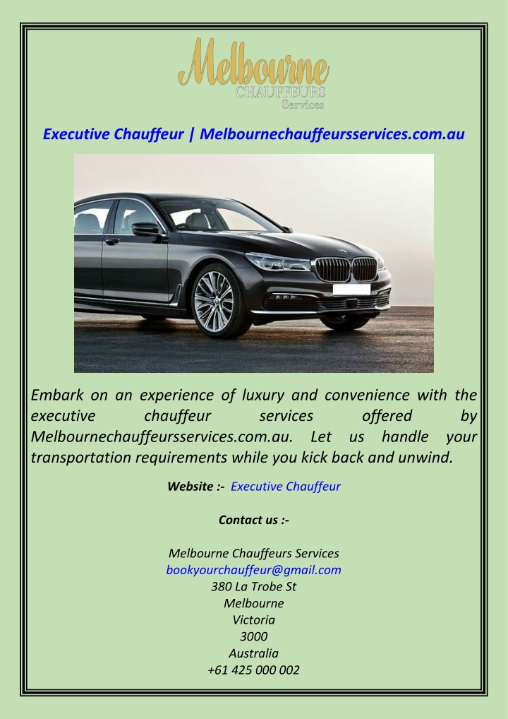 executive chauffeur melbournechauffeursservices