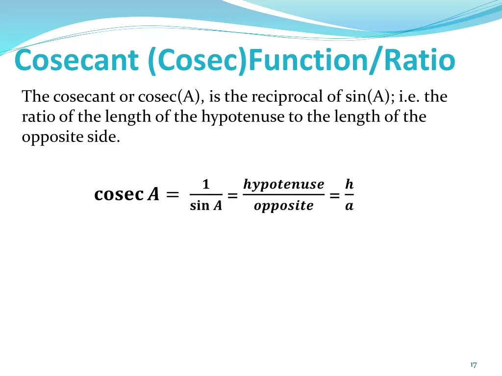 cosecant cosec function ratio