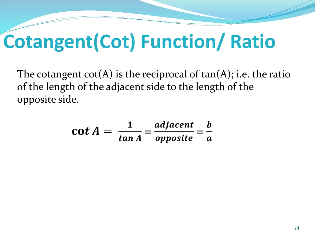 cotangent cot function ratio