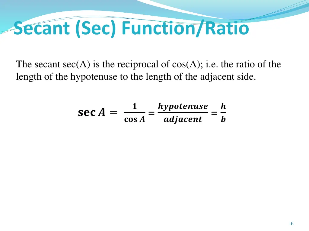 secant sec function ratio