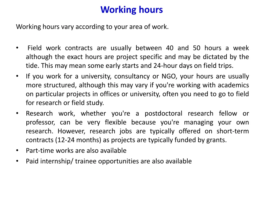 working hours