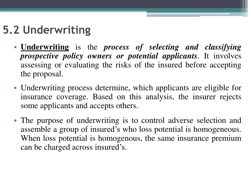 5 2 underwriting