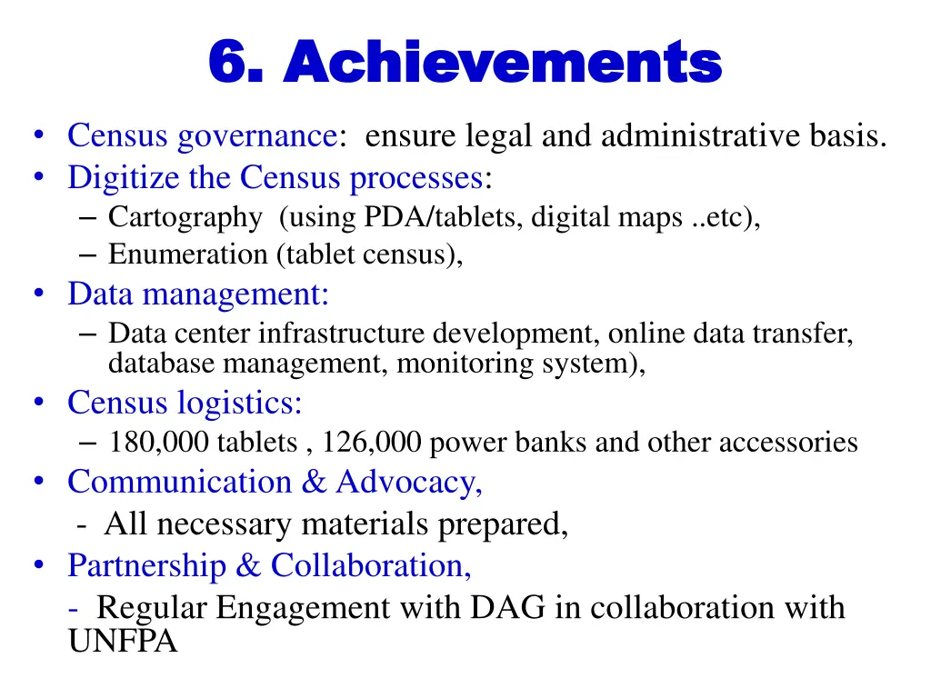 6 achievements 6 achievements census governance