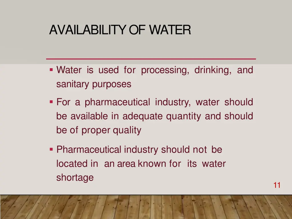 availability of water