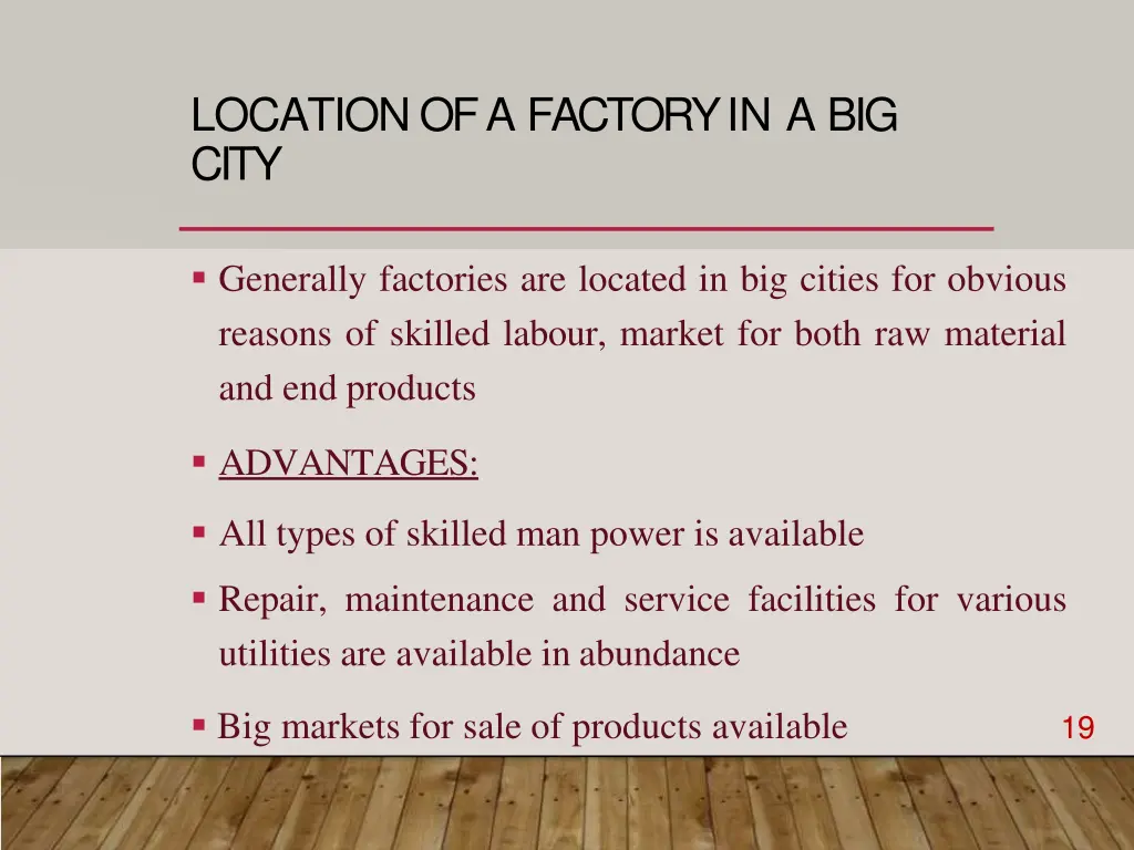 location of a factory in a big city