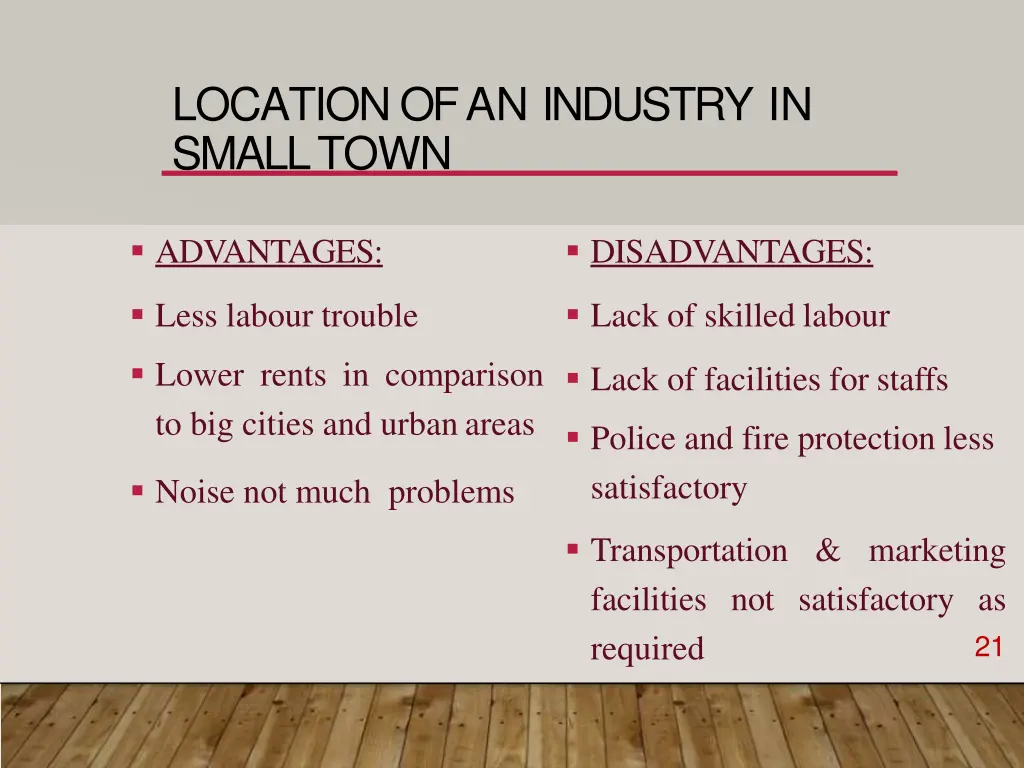 location of an industry in smalltown