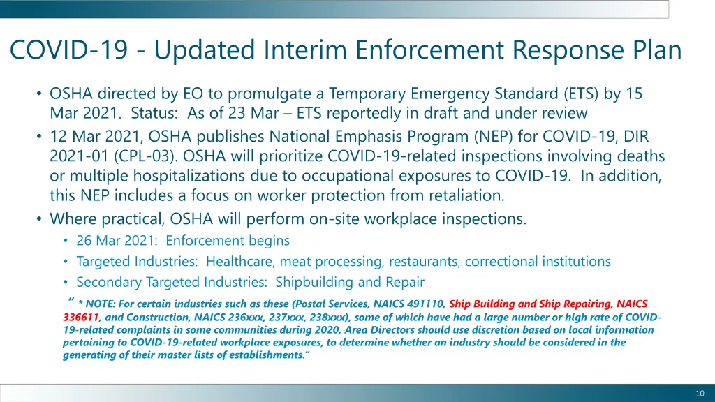 covid 19 updated interim enforcement response plan