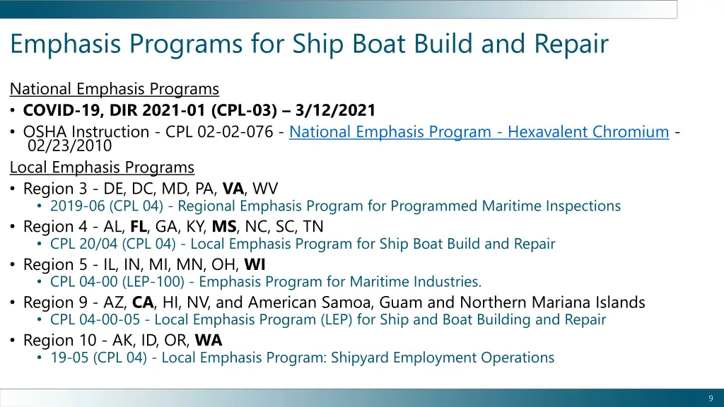 emphasis programs for ship boat build and repair