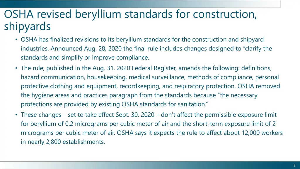 osha revised beryllium standards for construction