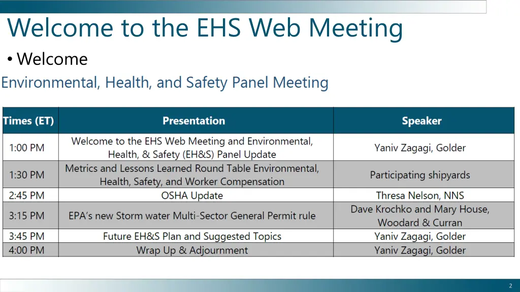 welcome to the ehs web meeting