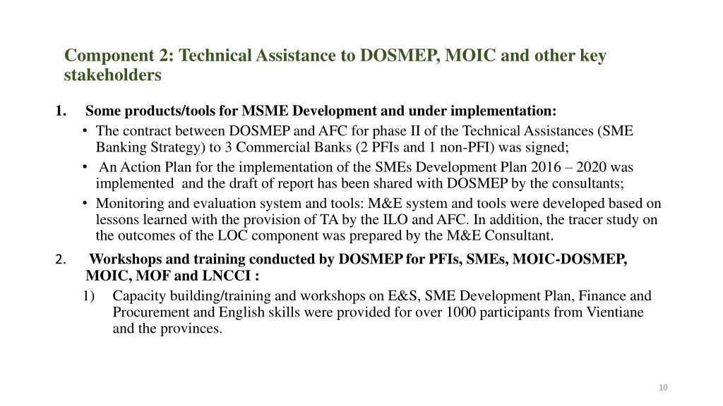 component 2 technical assistance to dosmep moic