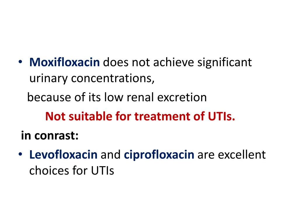 moxifloxacin does not achieve significant urinary