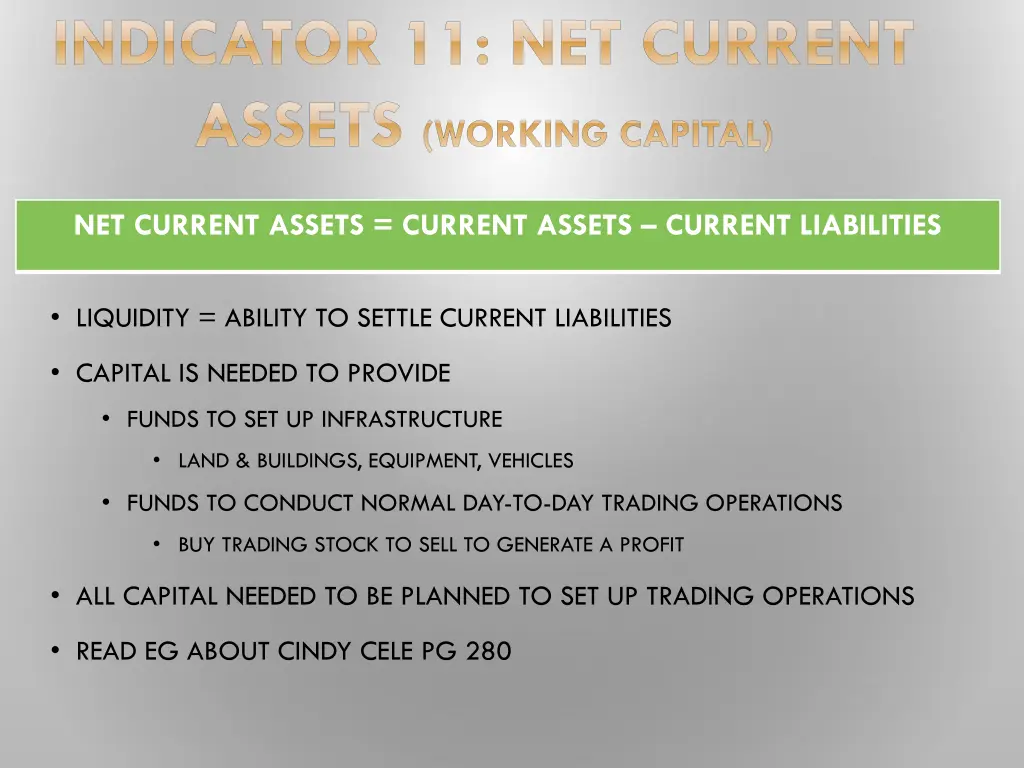 indicator 11 net current assets working capital