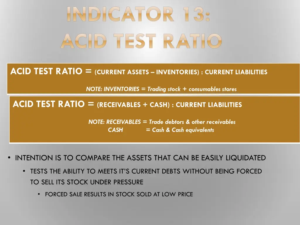 indicator 13 acid test ratio