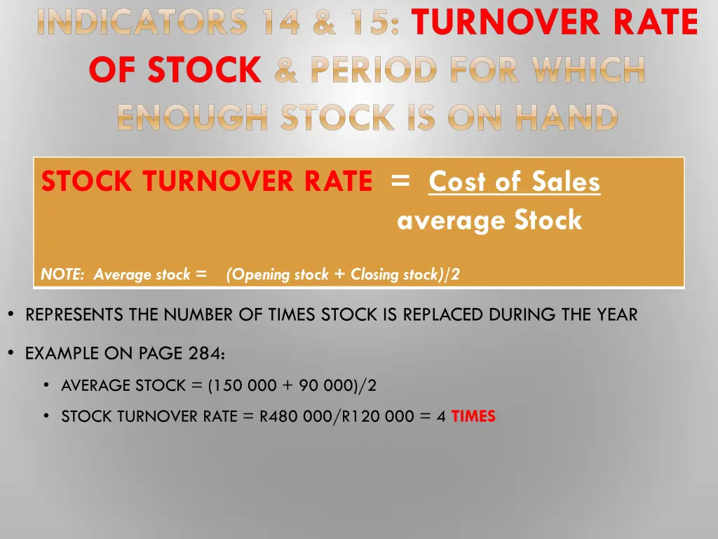 indicators 14 15 turnover rate of stock period 1