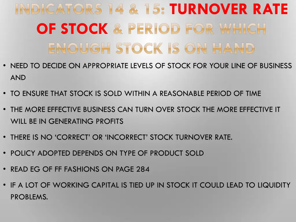 indicators 14 15 turnover rate of stock period