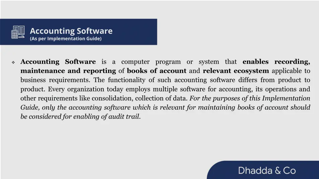 accounting software as per implementation guide