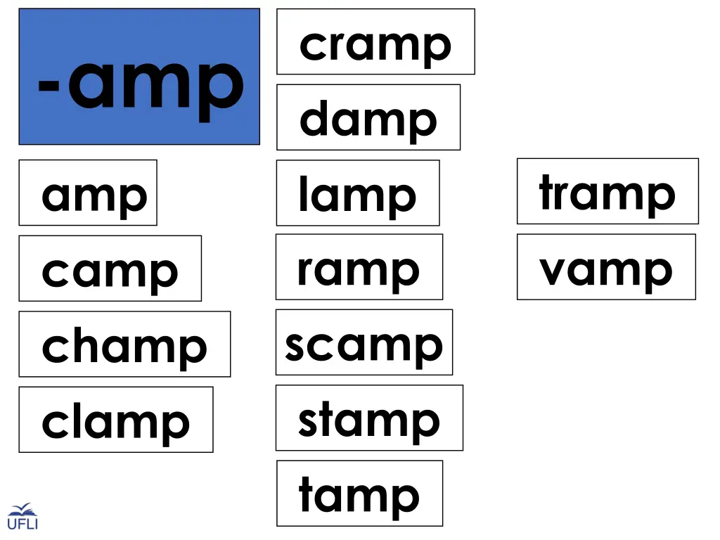 cramp damp lamp ramp scamp stamp tamp