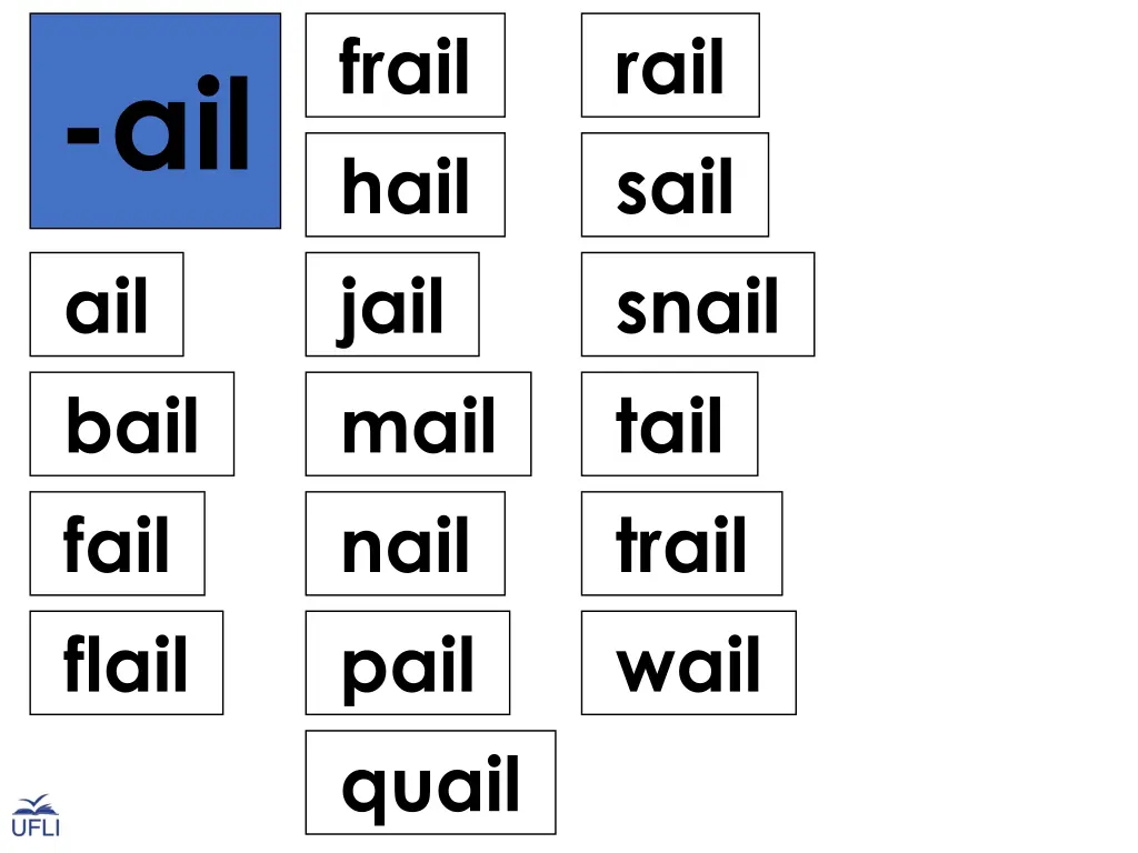 frail hail jail mail nail pail quail