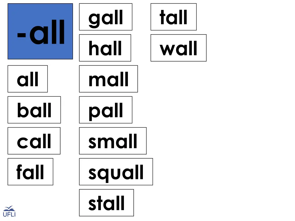 gall hall mall pall small squall stall