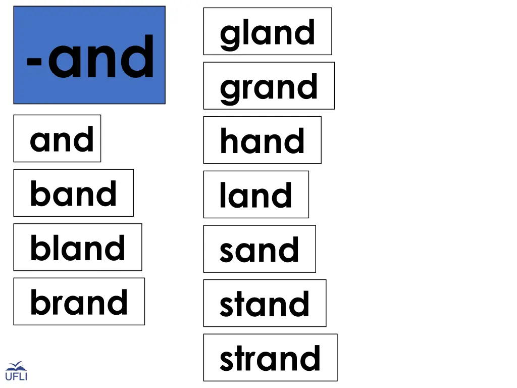 gland grand hand land sand stand strand