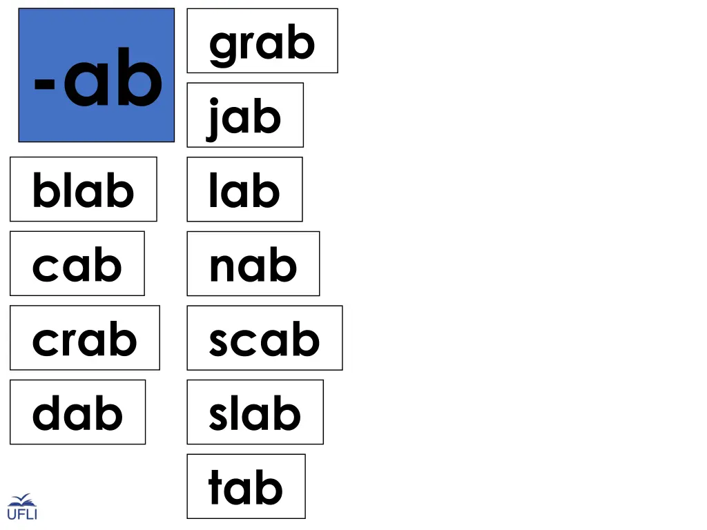 grab jab lab nab scab slab tab