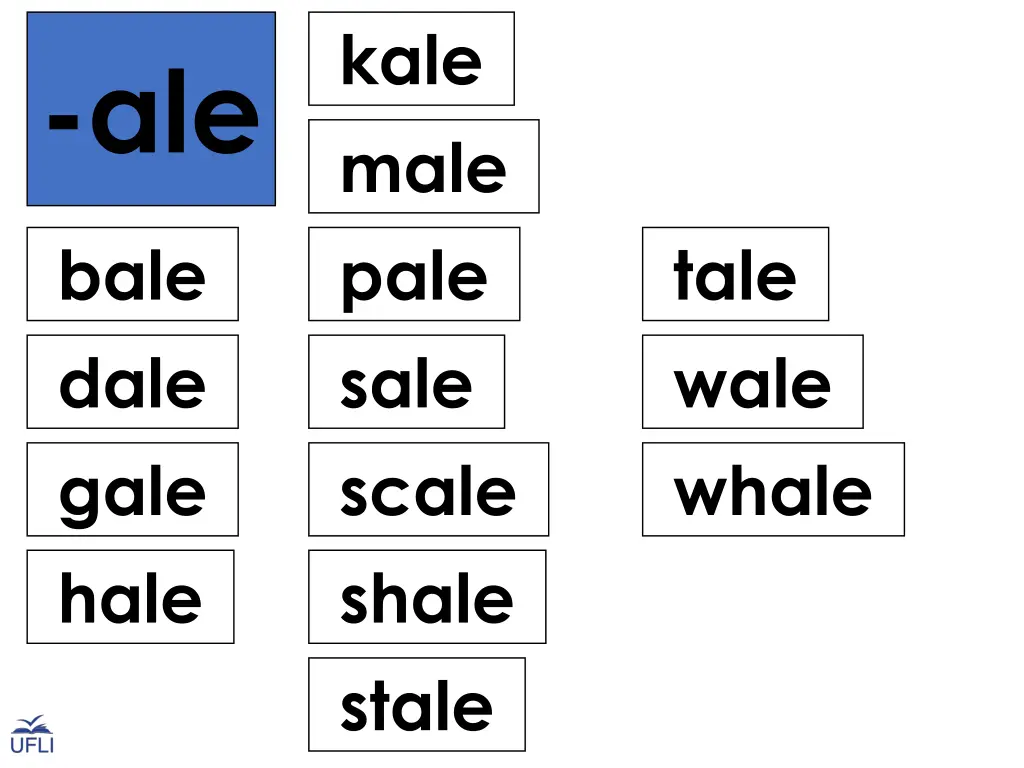 kale male pale sale scale shale stale