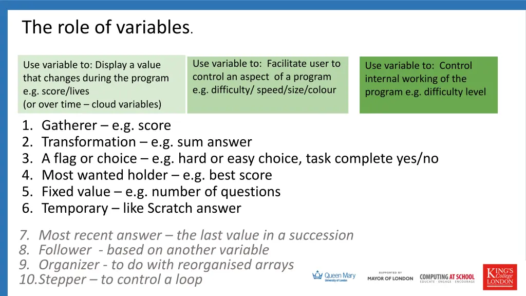 the role of variables