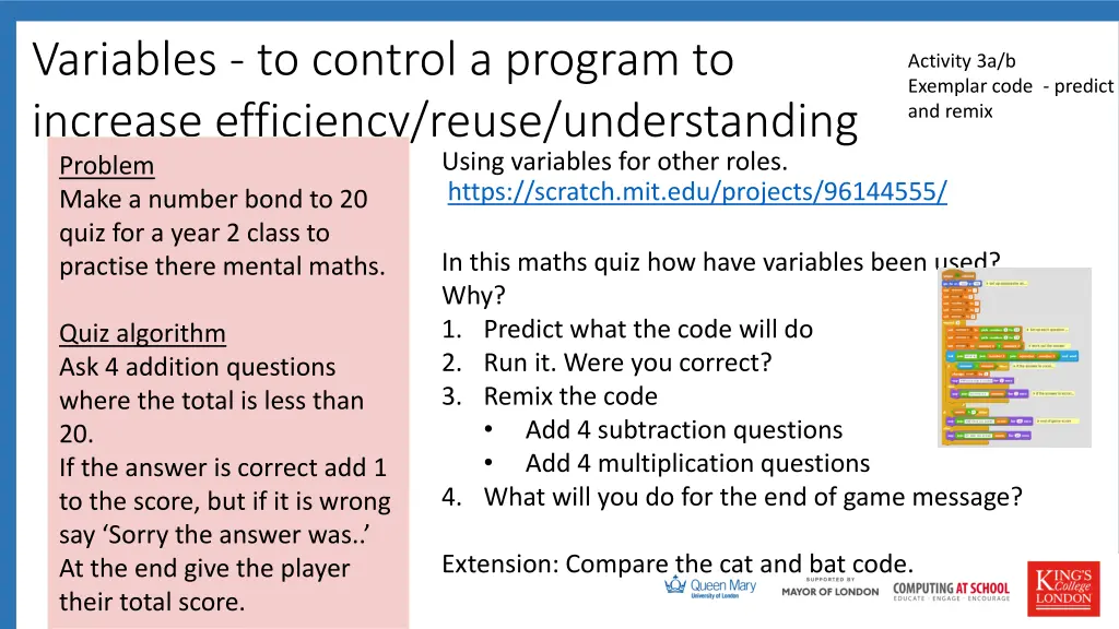 variables to control a program to increase