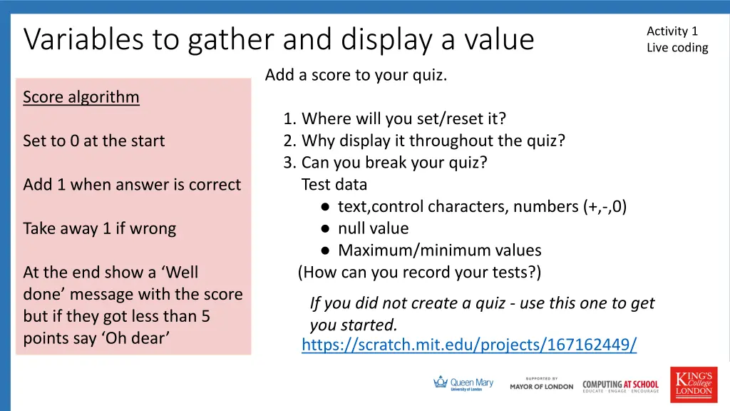 variables to gather and display a value