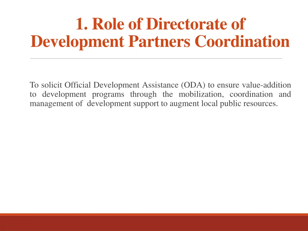 1 role of directorate of development partners