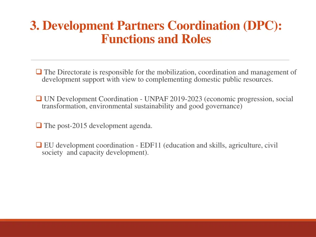 3 development partners coordination dpc functions