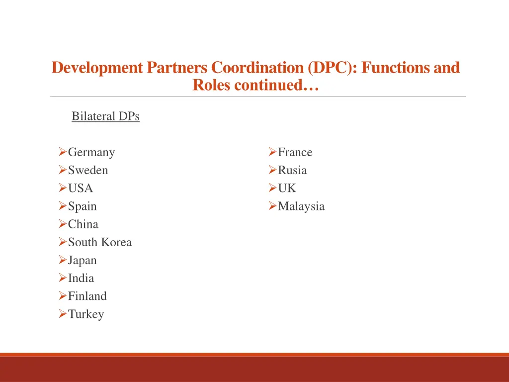 development partners coordination dpc functions