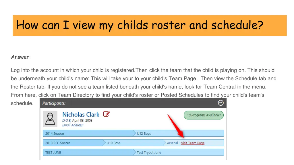 how can i view my childs roster and schedule