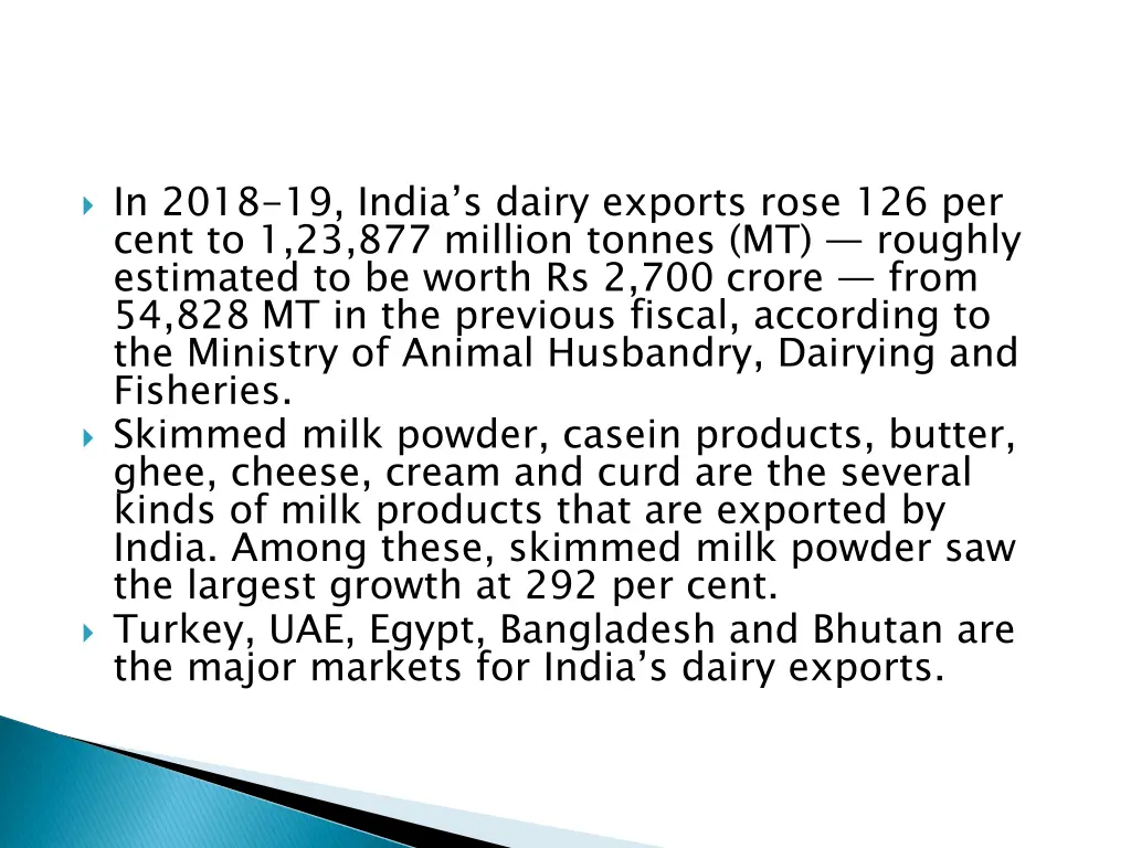 in 2018 19 india s dairy exports rose